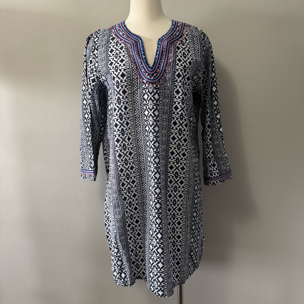 Tommy Bahama Navy and White Patterned Coverup Large